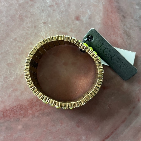 JCREW NWT rhinestone brass neon yellow stretch bracelet prom - Picture 13 of 14